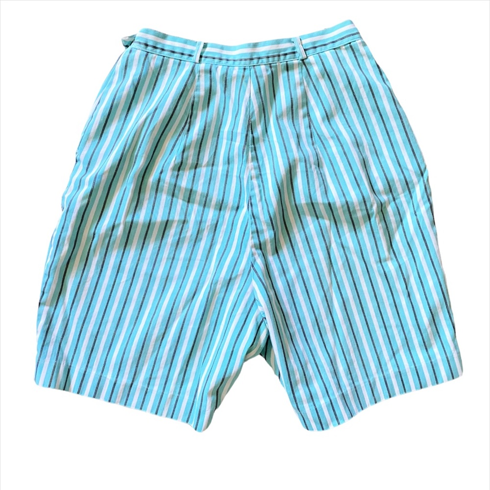 Vintage 60s High Waisted Shorts Pinup Blue Striped Cotton Extra Small